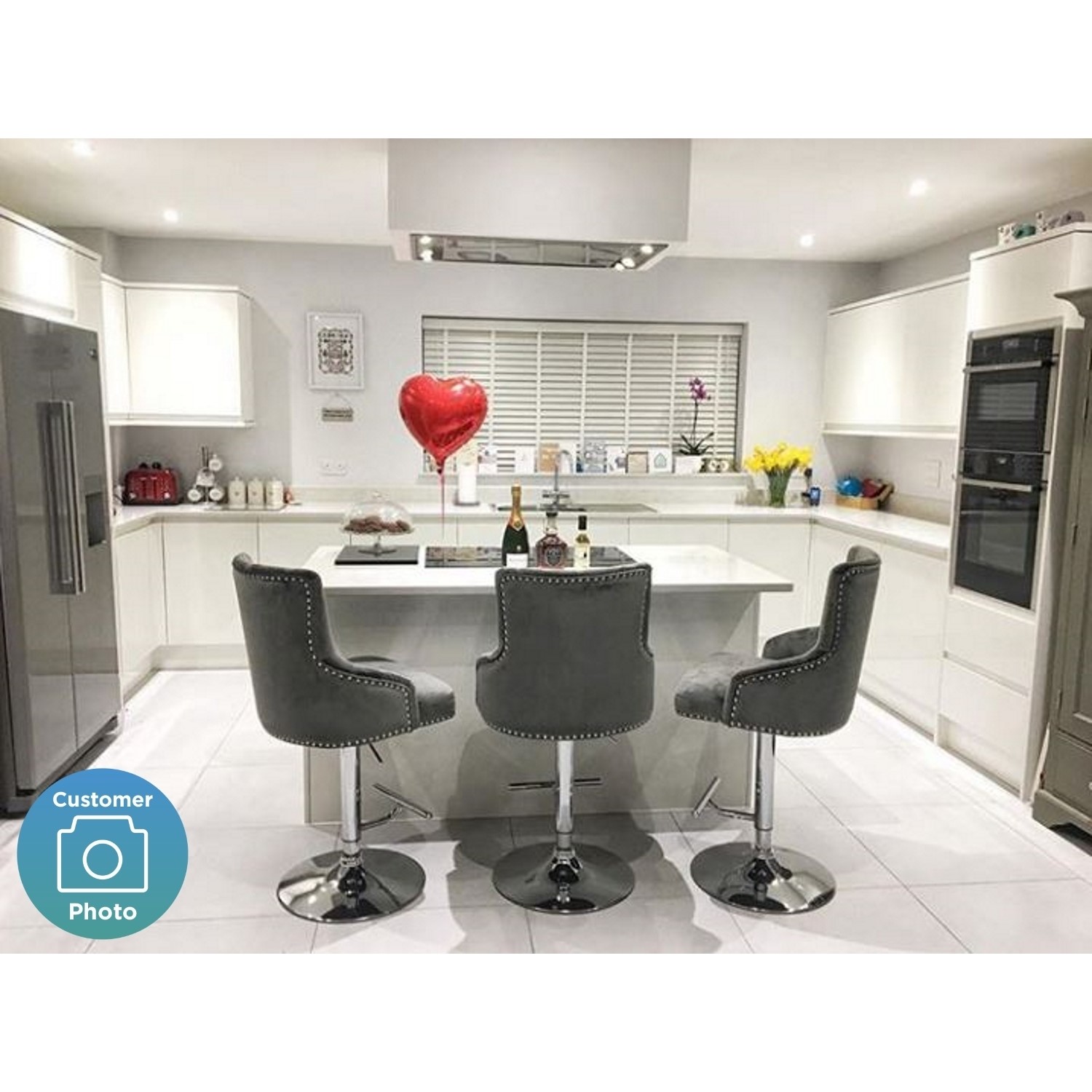 Adjustable Bar Stool In Silver Grey Velvet With Silver Studs Rocco Furniture123 Adjustable Bar Stool In Silver Grey Velvet With Silver Studs Rocco Furniture123