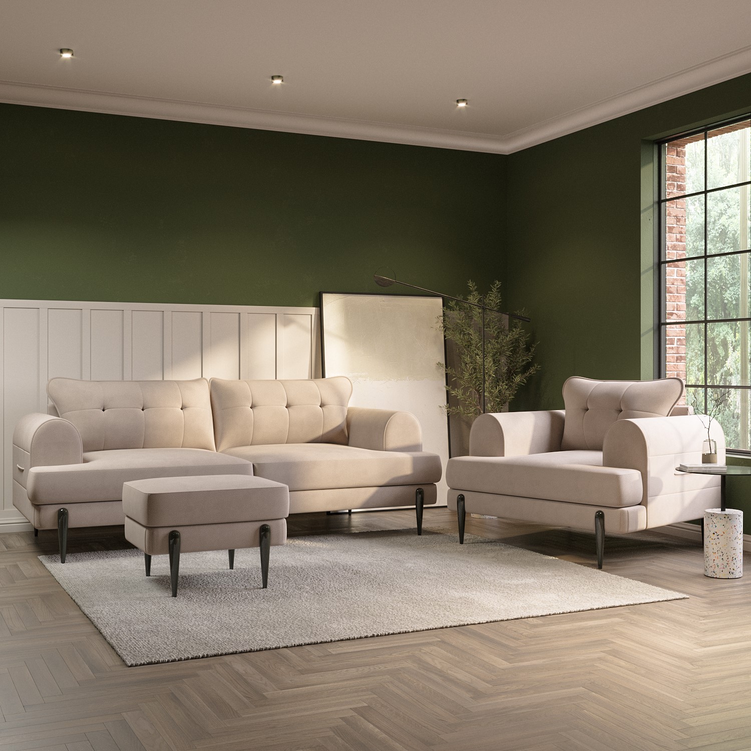Beige Fabric 3 Seater Sofa - Rosie - Furniture123