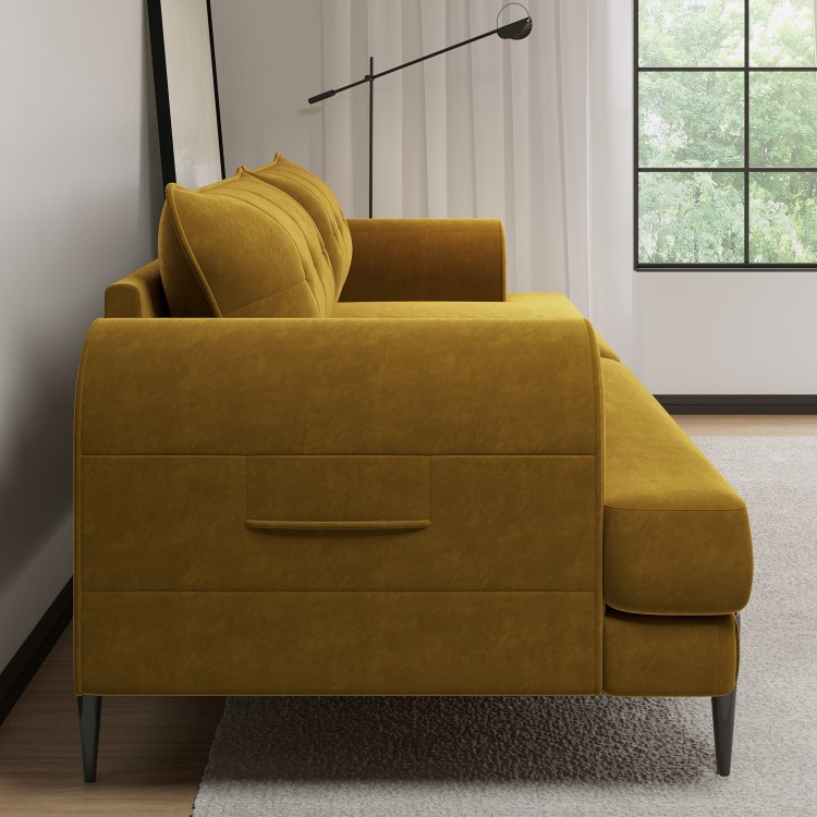 Mustard Velvet 3 Seater Sofa - Rosie