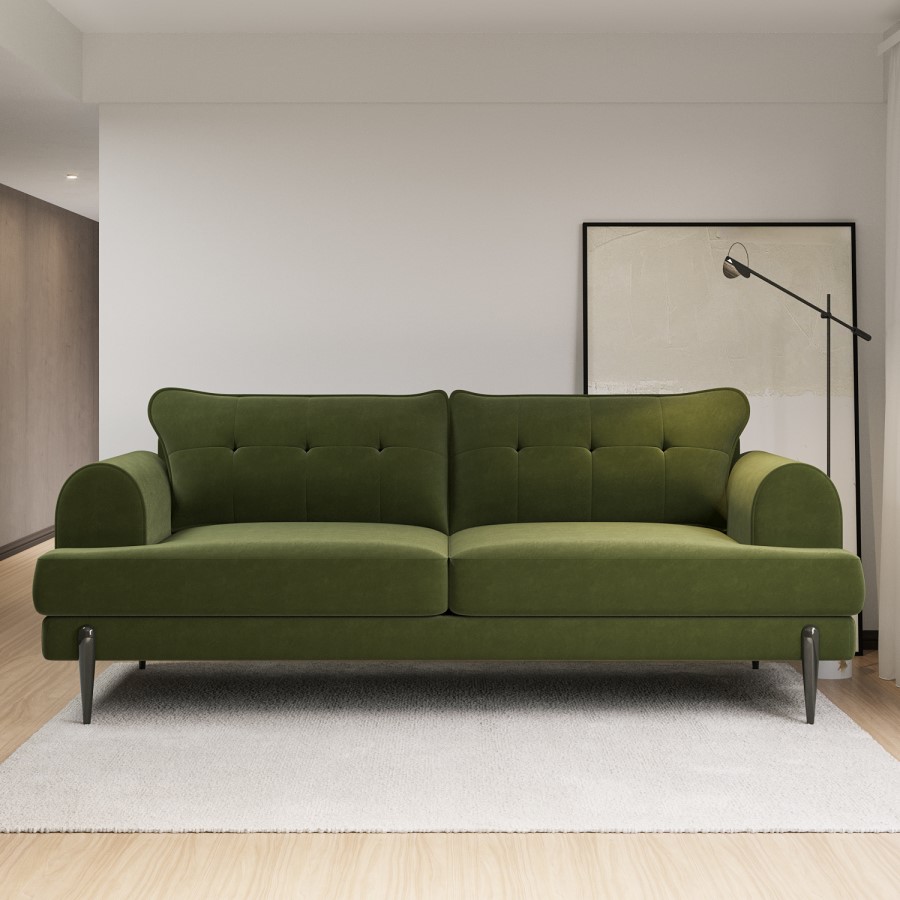 3 Seater Sofa and Footstool Set in Green Velvet - Rosie