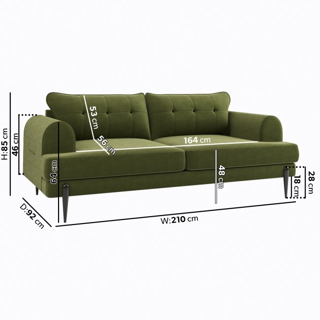 4 Seater Sofa and Armchair Set with Footstool in Green Velvet - Rosie