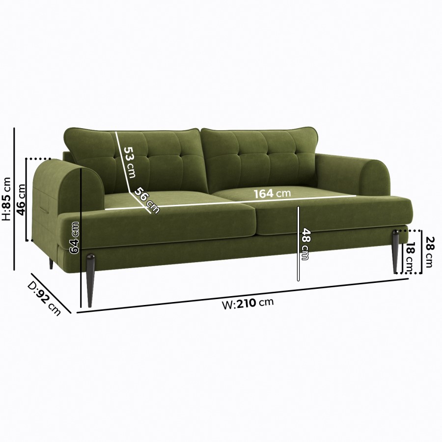 3 Seater Sofa and Footstool Set in Green Velvet - Rosie