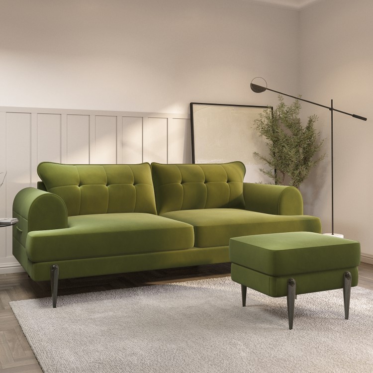 Olive Green Velvet 3 Seater Sofa - Rosie