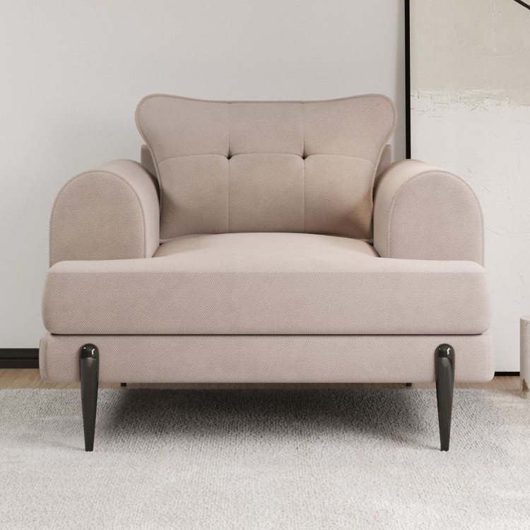 Beige Fabric Armchair and Footstool Set - Rosie