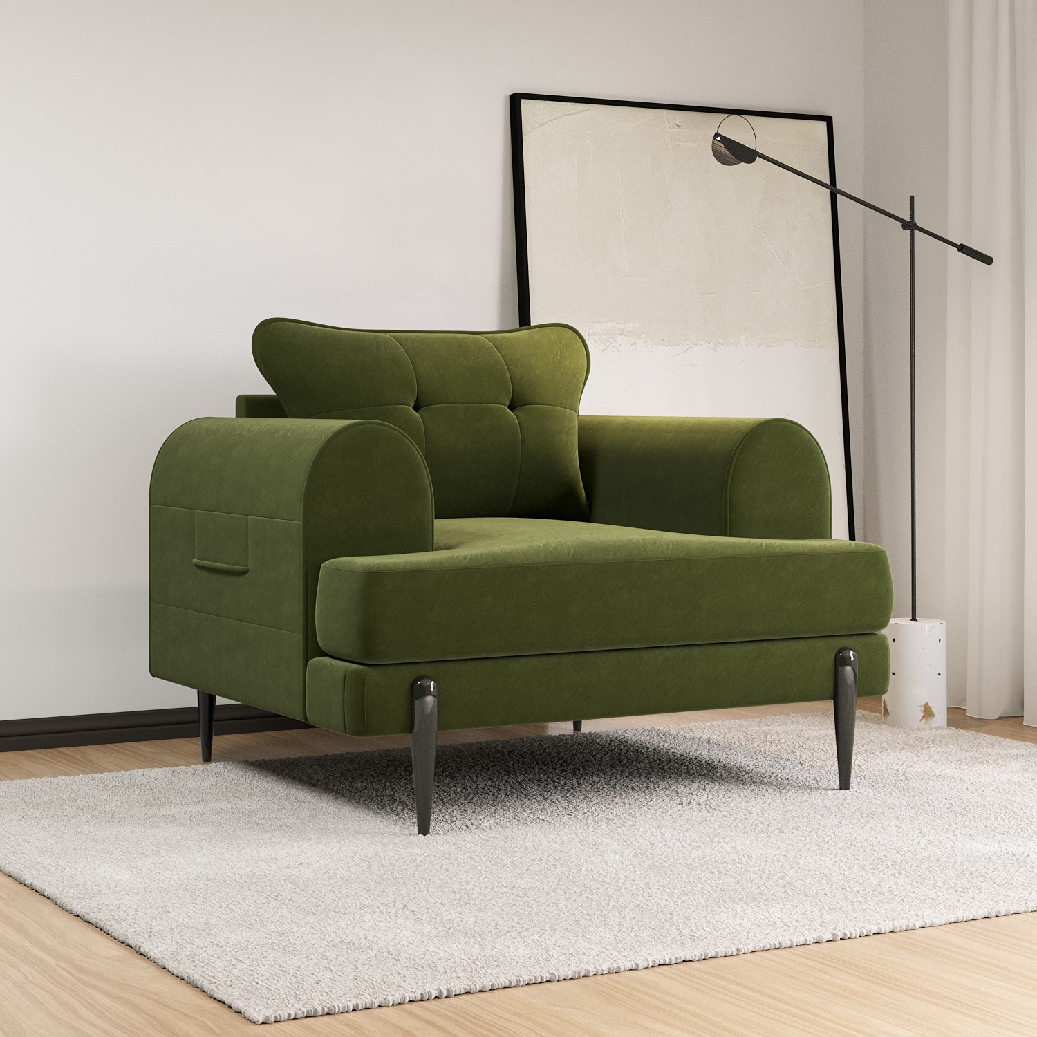 Photo of Olive green velvet armchair - rosie
