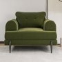 Olive Green Velvet 3 Seater Sofa Armchair and Footstool Set - Rosie