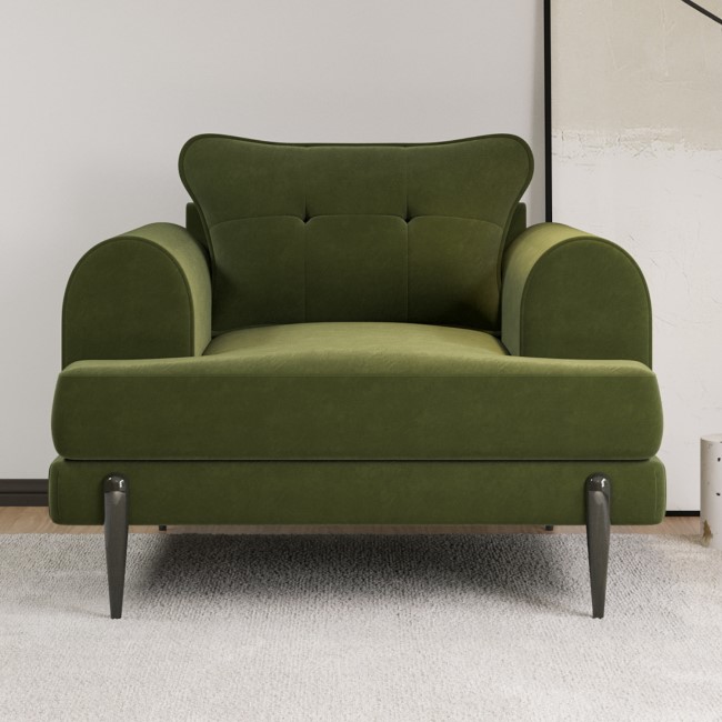 4 Seater Sofa and Armchair Set with Footstool in Green Velvet - Rosie