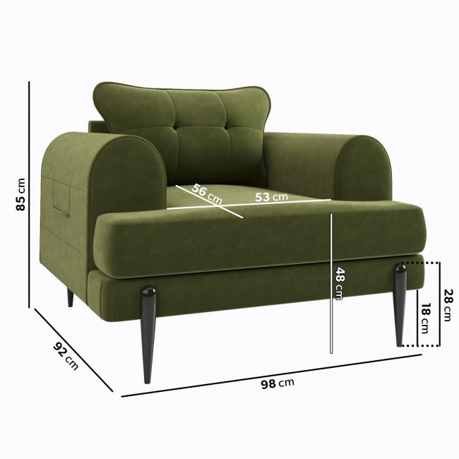 4 Seater Sofa and Armchair Set with Footstool in Green Velvet - Rosie