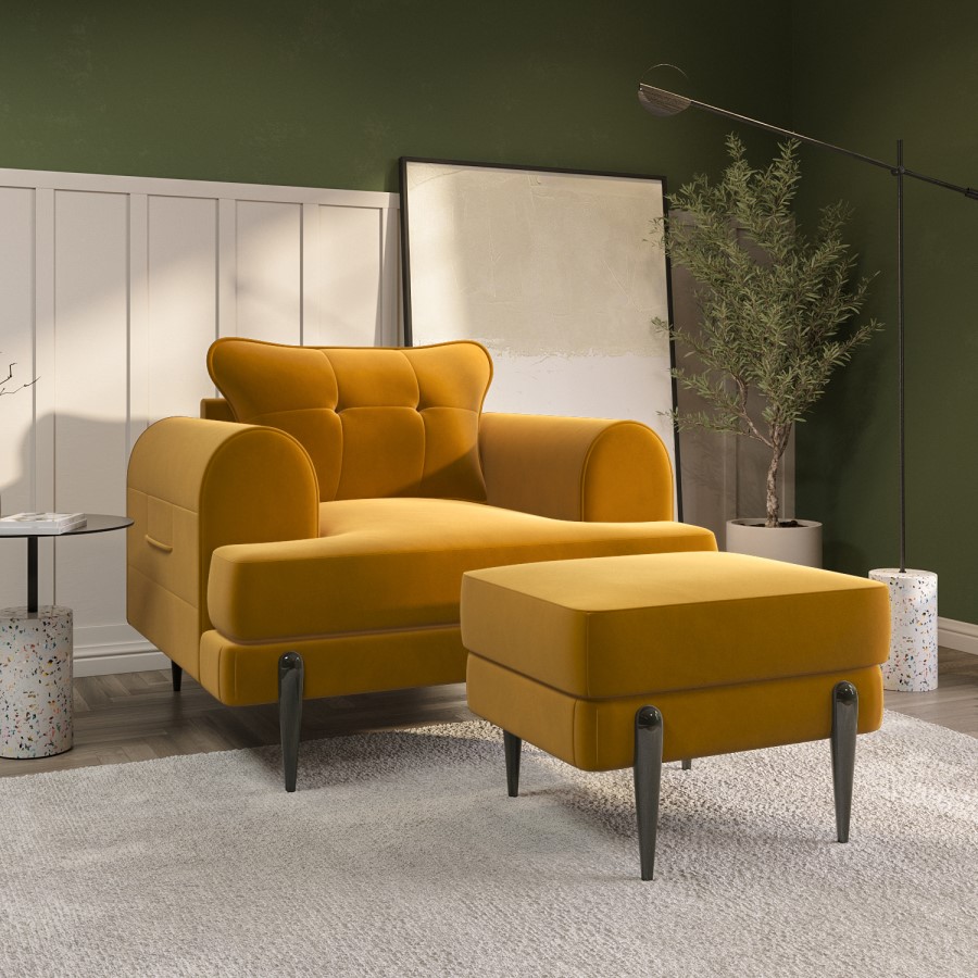 Mustard Velvet Armchair - Rosie