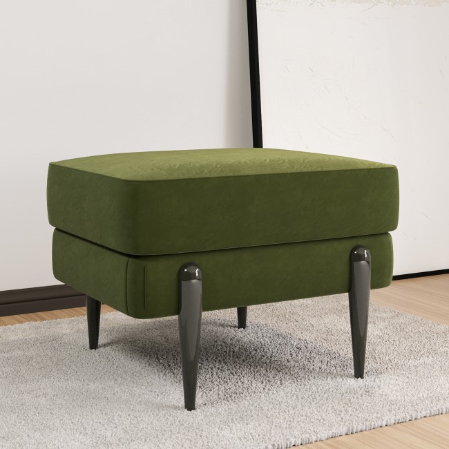 Small Olive Green Velvet Footstool - Rosie