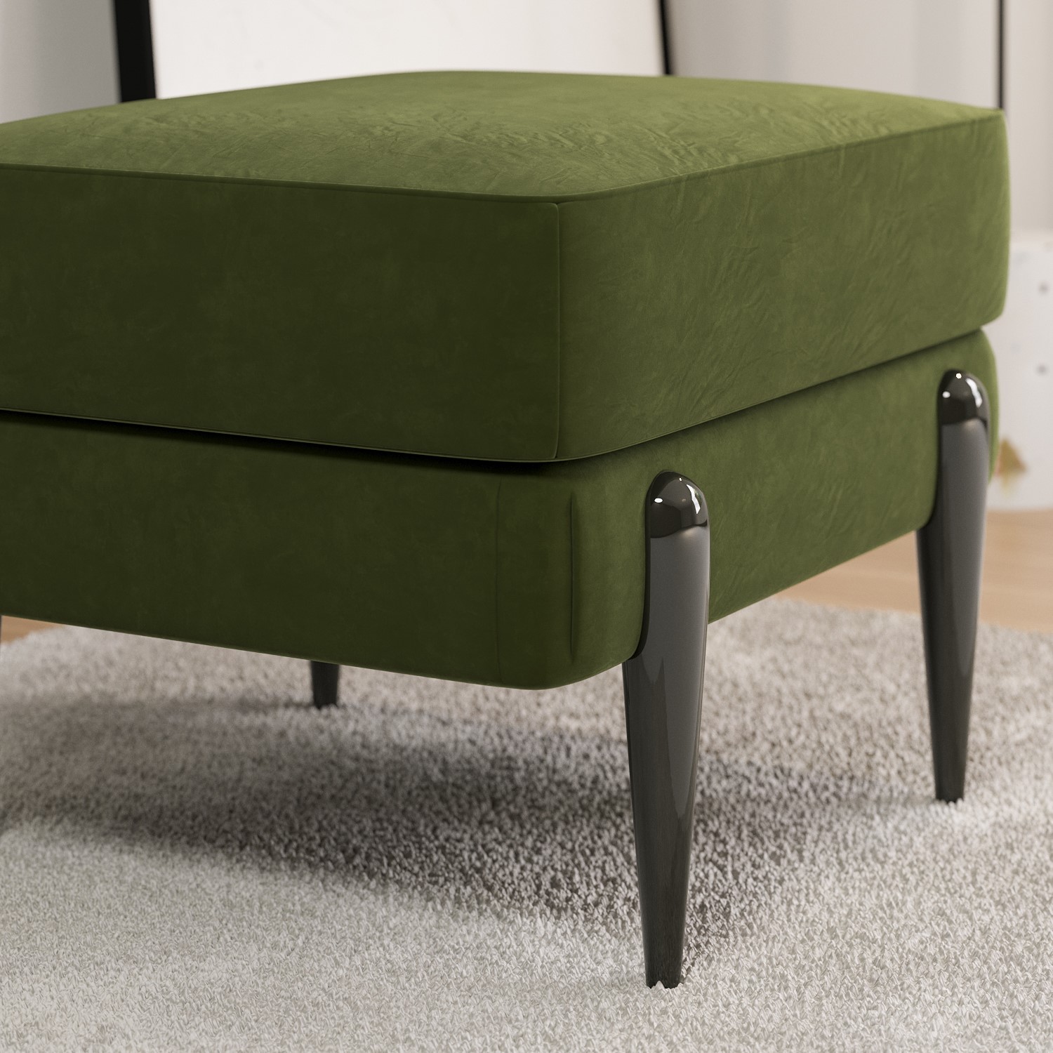 Harriet Footstool in Royal Green Olive Velvet Clearance