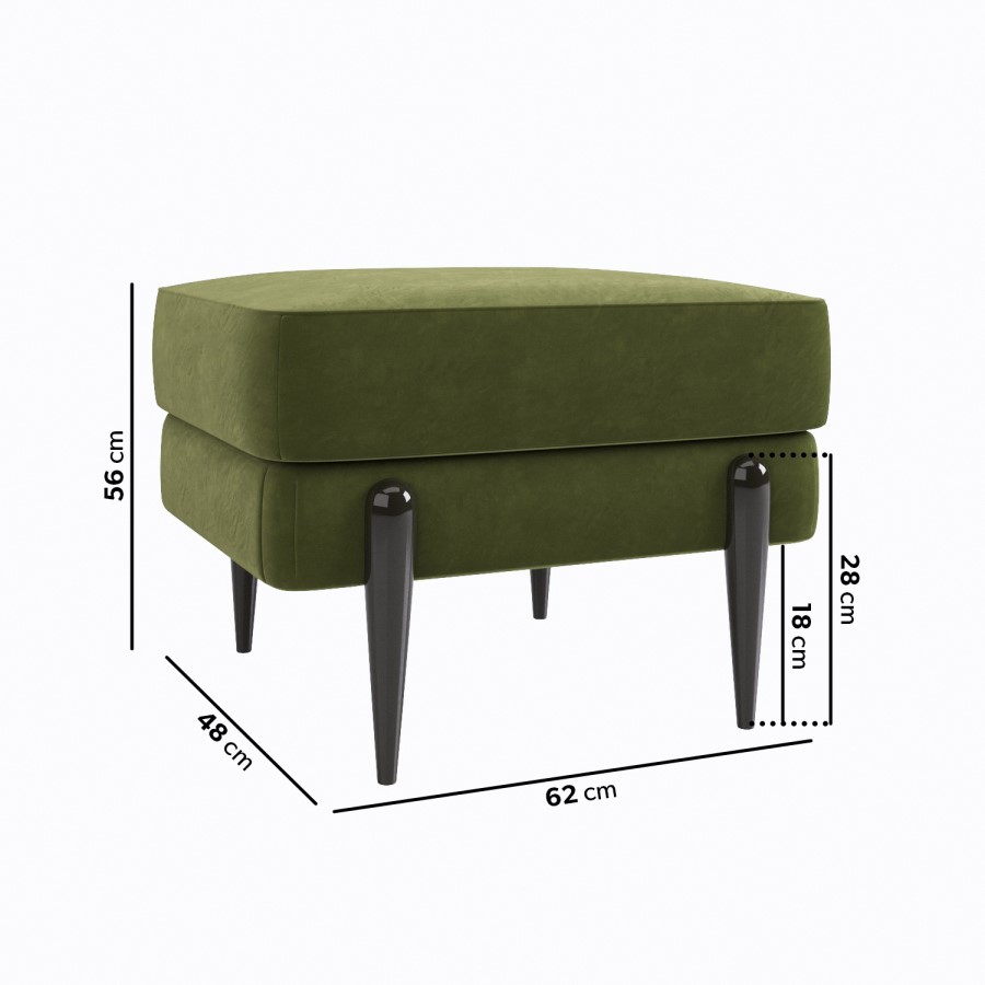 3 Seater Sofa and Footstool Set in Green Velvet - Rosie