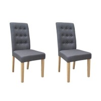 Pair of Dining Chairs in Grey with Button Back - Roma