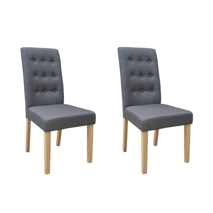 Pair of Dining Chairs in Grey with Button Back - Roma