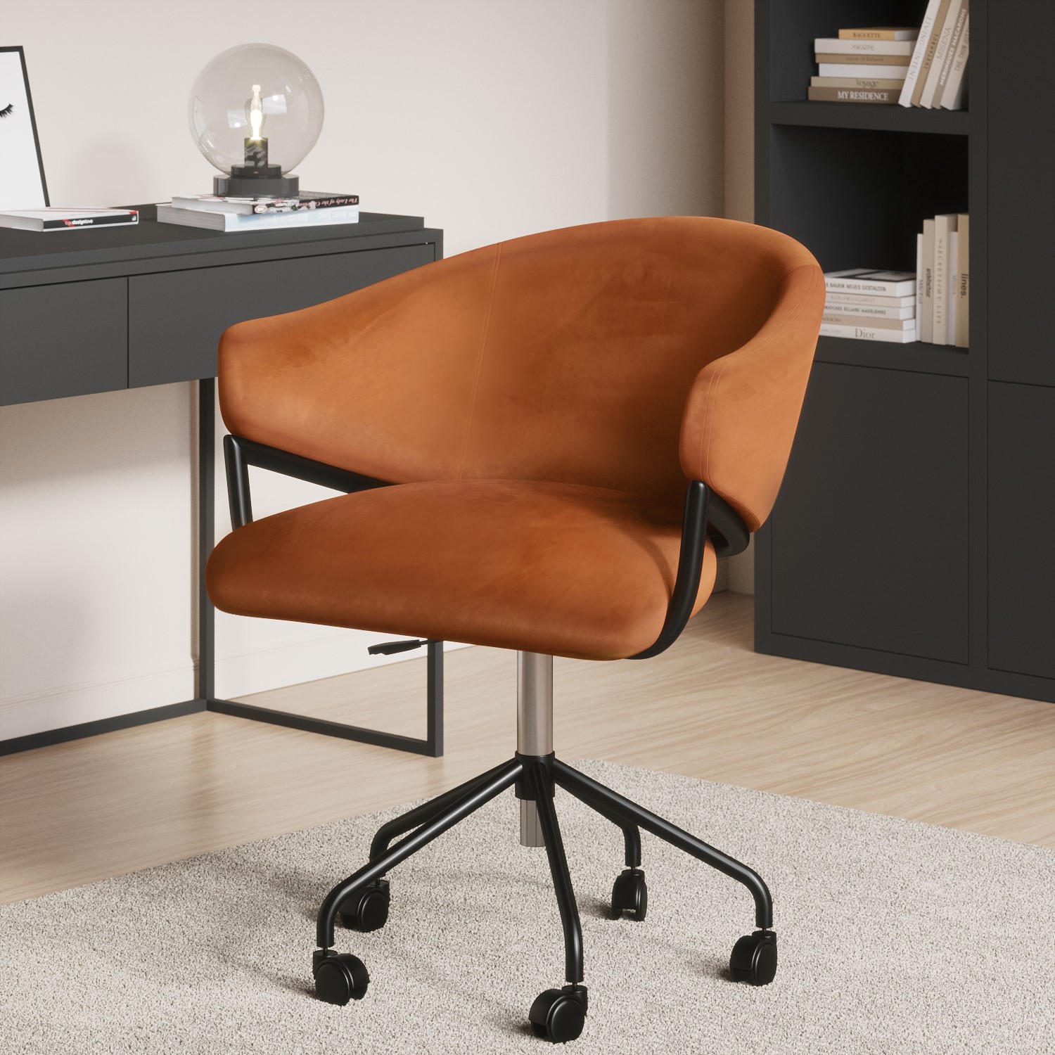Photo of Orange velvet swivel office chair - ronnie