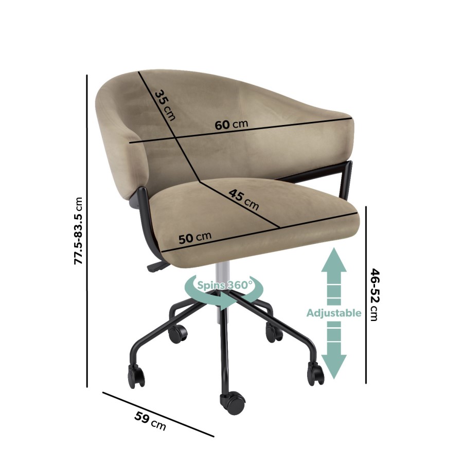 Beige Velvet Swivel Office Chair - Ronnie