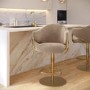 Beige Velvet Adjustable Swivel Bar Stool with Gold Base - Ronnie