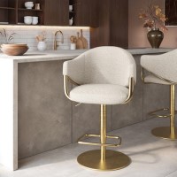 Beige Upholstered Adjustable Swivel Bar Stool with Gold Base - Ronnie