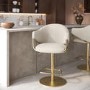 Beige Upholstered Adjustable Swivel Bar Stool with Gold Base - Ronnie