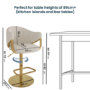 Set of 3 Beige Upholstered Adjustable Swivel Bar Stools with Gold Base - Ronnie