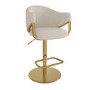 Set of 3 Beige Upholstered Adjustable Swivel Bar Stools with Gold Base - Ronnie