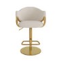 Set of 3 Beige Upholstered Adjustable Swivel Bar Stools with Gold Base - Ronnie