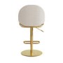 Set of 3 Beige Upholstered Adjustable Swivel Bar Stools with Gold Base - Ronnie