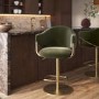 ONLY OPENED - Olive Green Velvet Adjustable Swivel Bar Stool with Gold Base - Ronnie