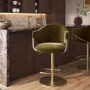 GRADE A2 - Olive Green Velvet Adjustable Swivel Bar Stool with Gold Base - Ronnie
