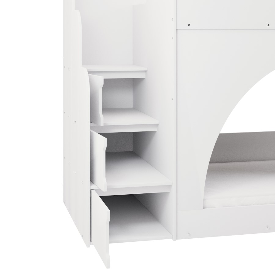 White Bunk Bed with Stairs and Storage - Rossa