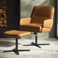 Tan Faux Leather Office Chair with Footrest - Rowan
