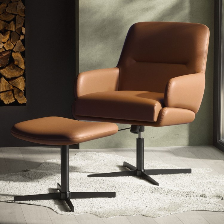 Tan Faux Leather Recliner Office Chair with Footrest - Rowan