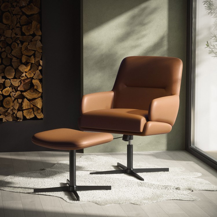 Tan Faux Leather Recliner Office Chair with Footrest - Rowan