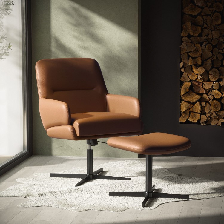 Tan Faux Leather Recliner Office Chair with Footrest - Rowan