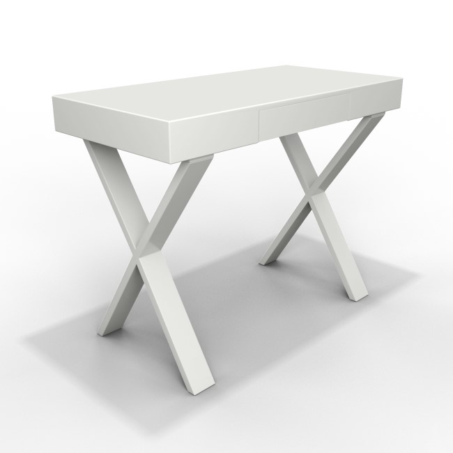 White Gloss Desk with Crossed Legs and Drawer - Roxy