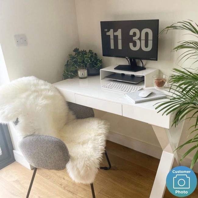 White Gloss Desk with Crossed Legs and Drawer - Roxy