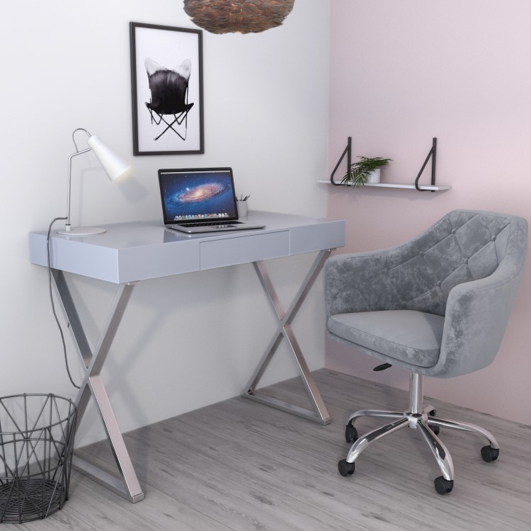 Grey Gloss Office Desk with Drawer - Roxy