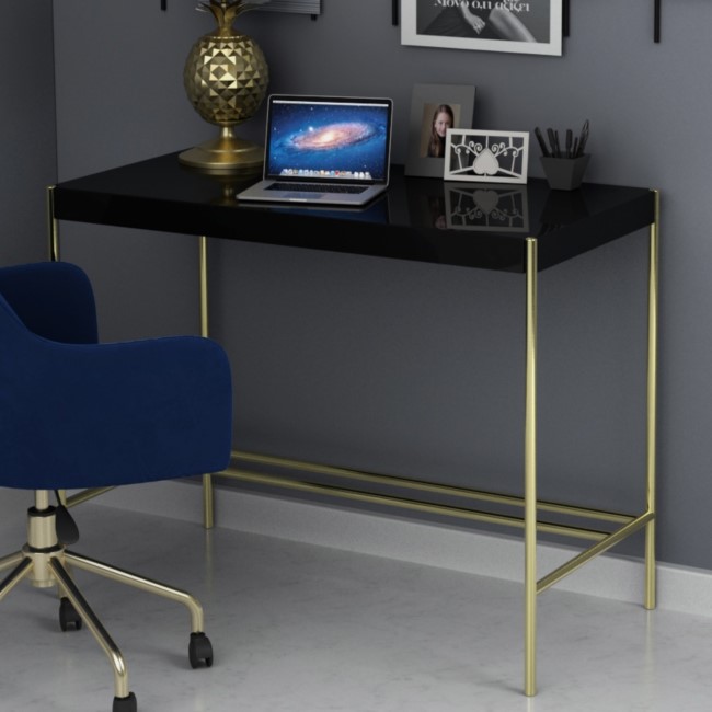 GRADE A2 - Modern Black Desk with Gold Legs - Roxy