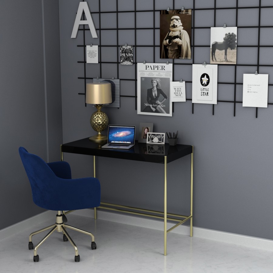 GRADE A2 - Modern Black Desk with Gold Legs - Roxy