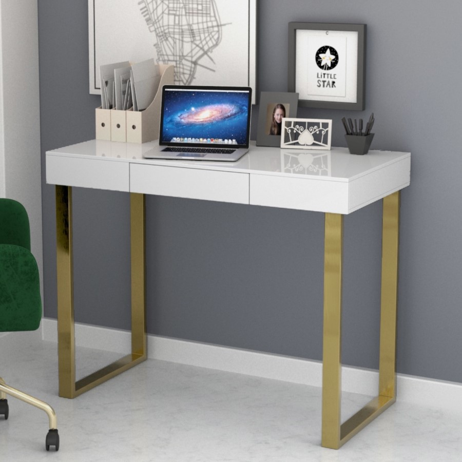 Modern White Desk with Gold Legs - Roxy