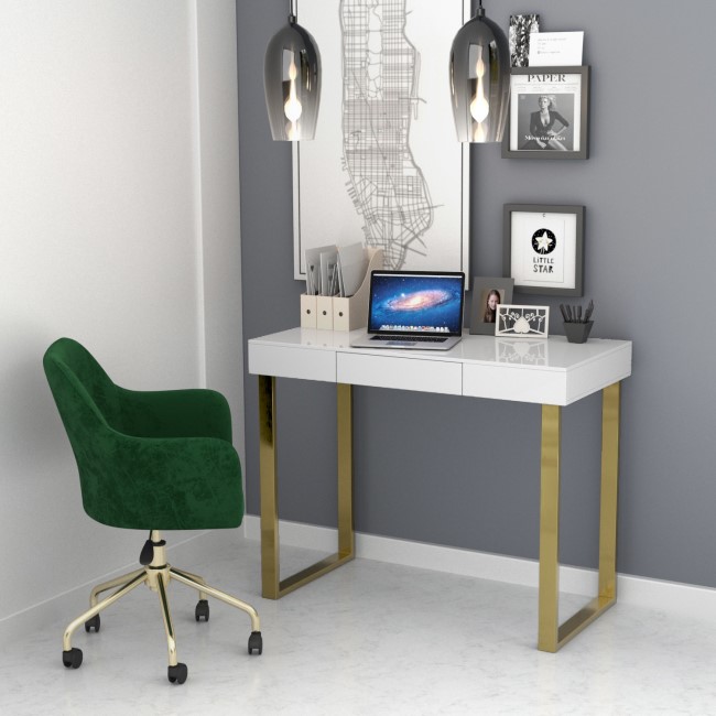 Modern White Desk with Gold Legs - Roxy