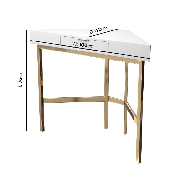 GRADE A1 - White Gloss Corner Desk with Gold Legs - Roxy