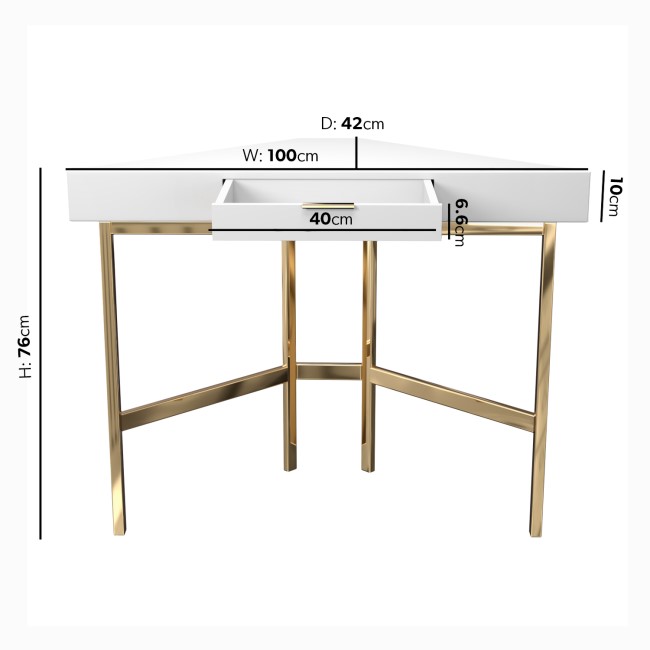 GRADE A2 - White Gloss Corner Desk with Gold Legs - Roxy