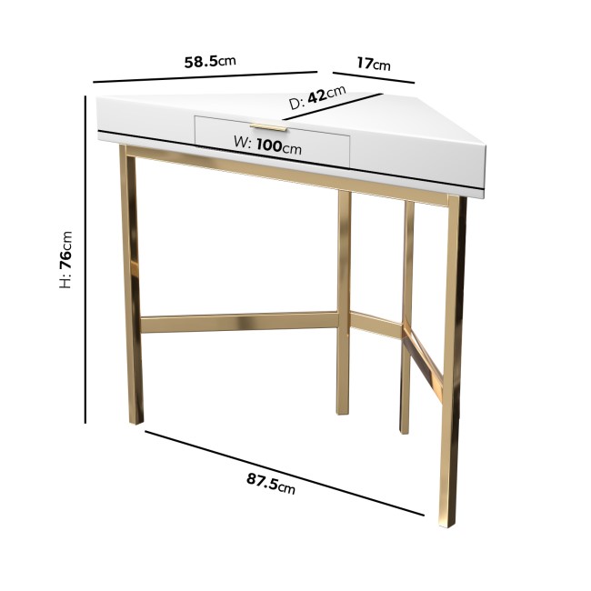 GRADE A2 - White Gloss Corner Desk with Gold Legs - Roxy