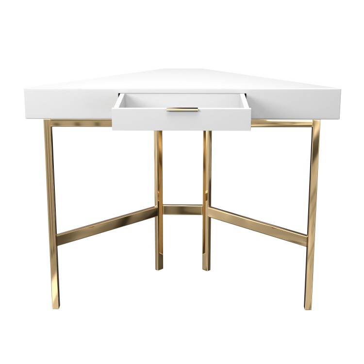 GRADE A2 - White Gloss Corner Desk with Gold Legs - Roxy