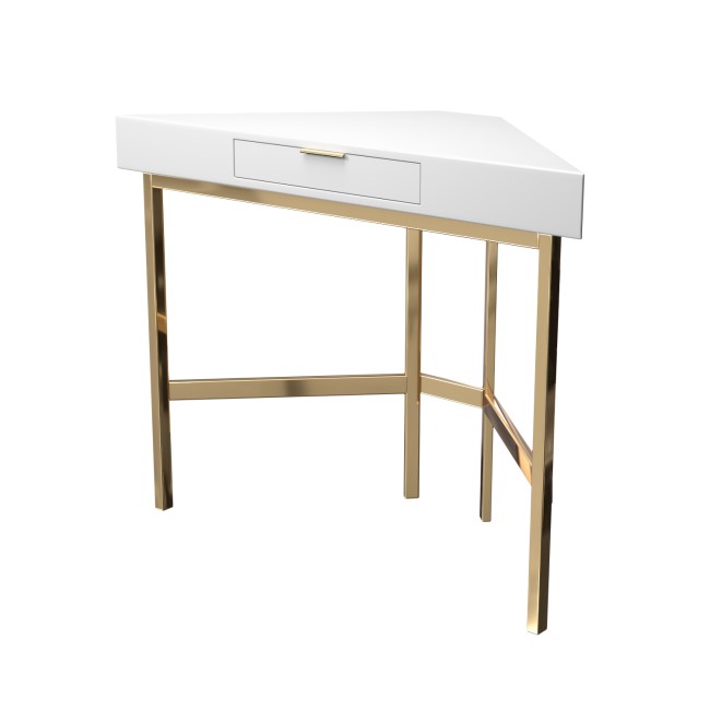 GRADE A2 - White Gloss Corner Desk with Gold Legs - Roxy