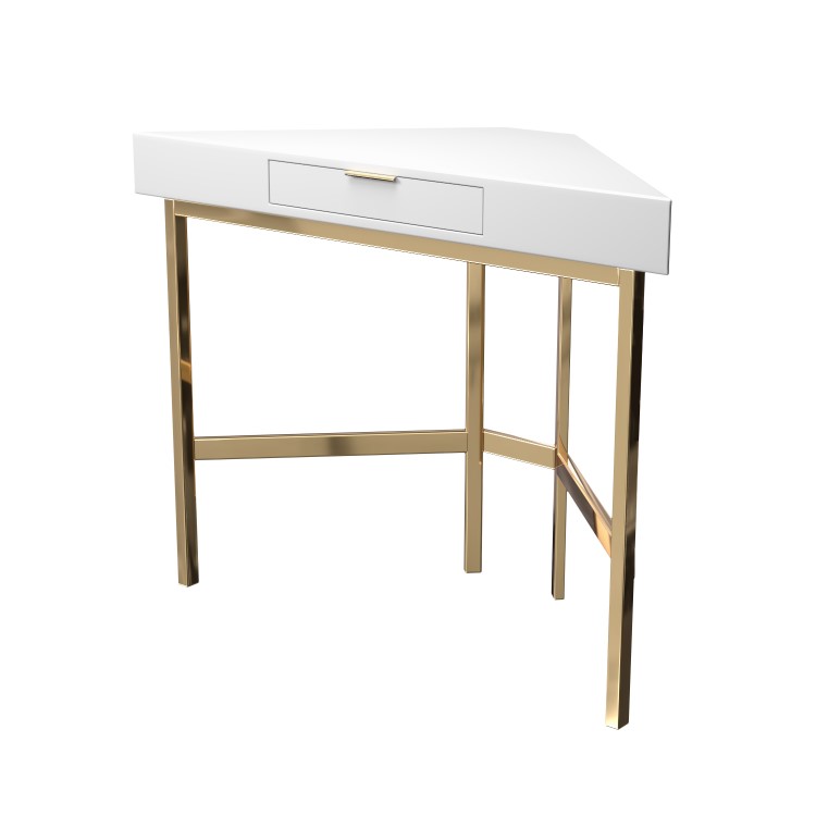 GRADE A2 - White Gloss Corner Desk with Gold Legs - Roxy