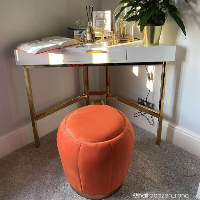 GRADE A2 - White Gloss Corner Desk with Gold Legs - Roxy