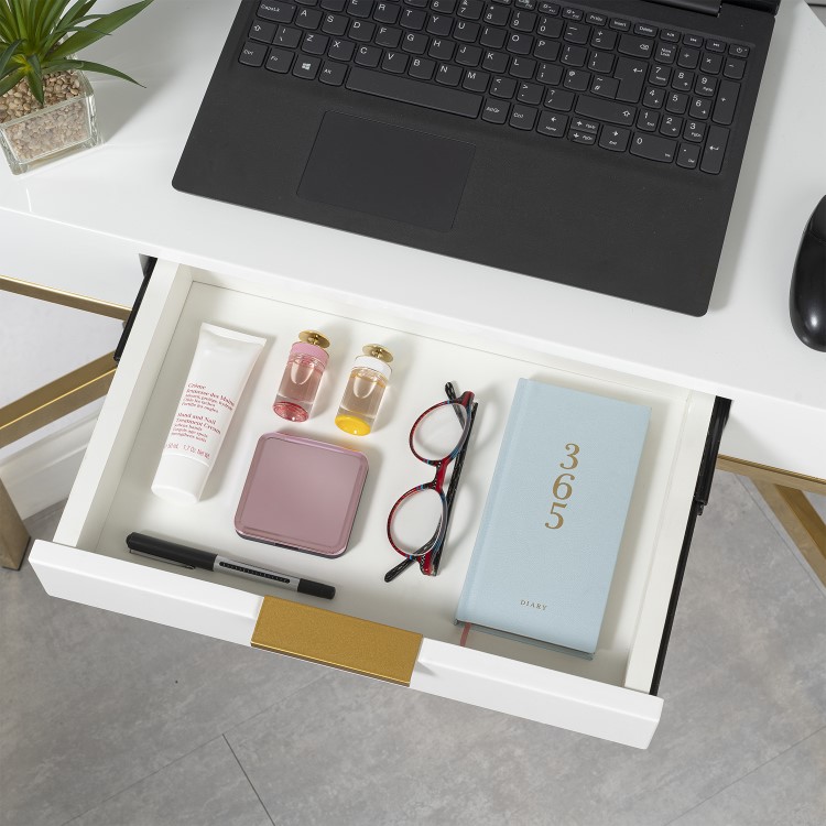 White Gloss Corner Desk with Storage Drawer - Roxy