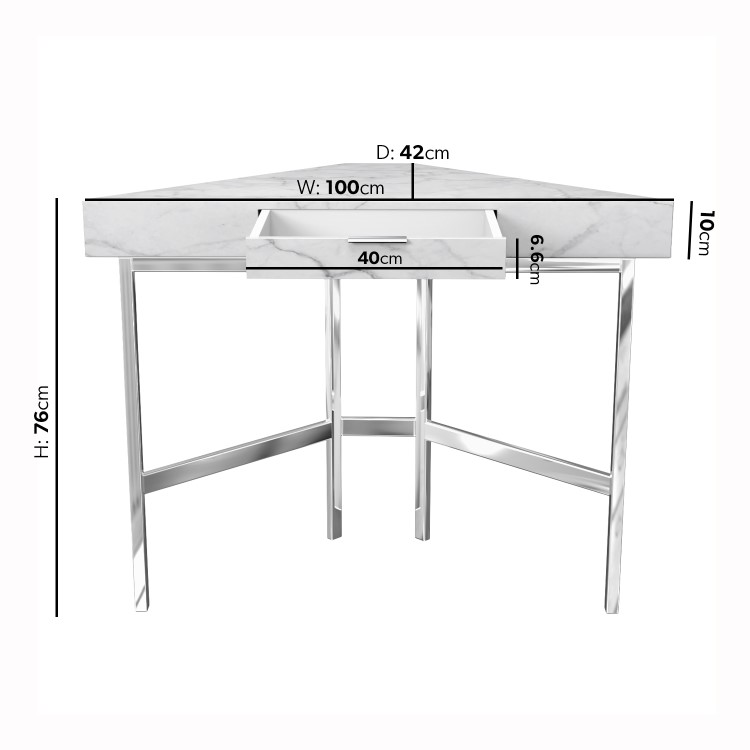 White Marble Effect Corner Desk with Drawer - Roxy